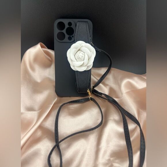White Camellia Crossbody Case for iPhone 15 Pro Max - Picture 7 of 8